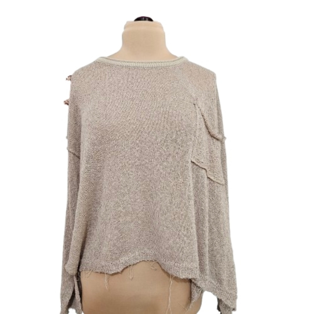 Easel Beige Textured Knit Pocket Sweater Small Cozy Slouchy‎ Tunic Fit